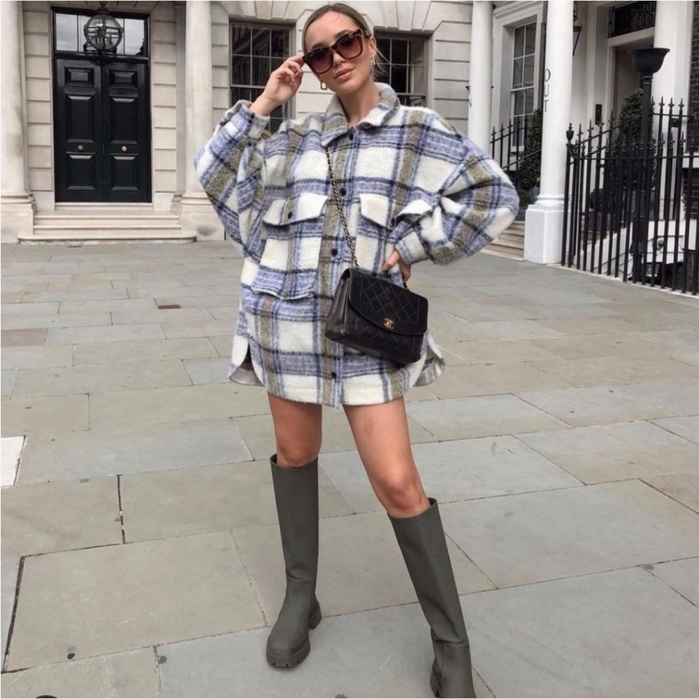 Zara Wool Blend Oversized Plaid Overshirt Jacket Size M/L